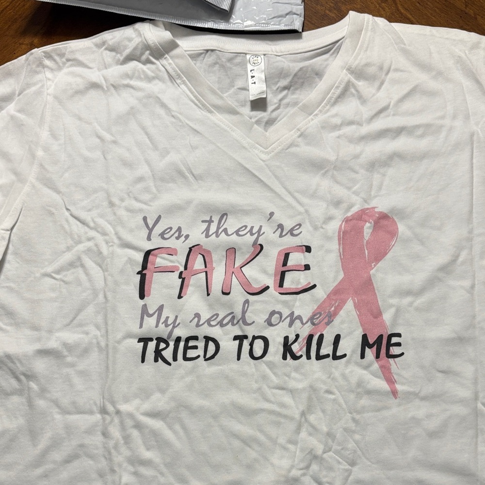 White and Pink Graphic Tee. Women’s size Large